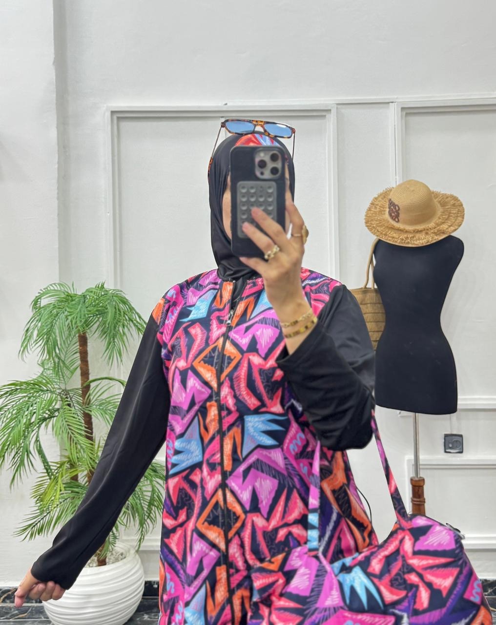 Burkini Modeste 4 Pièces Premium – Séchage Rapide & Motif Géométrique