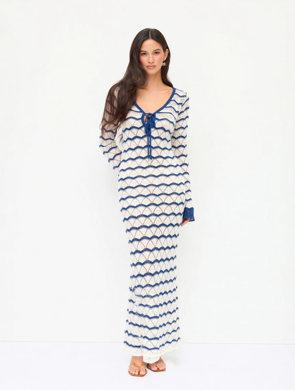 Robe de Plage Cute Tricot Crochet Effet Vagues 🌊 Col V Lacé | Cutie Corner