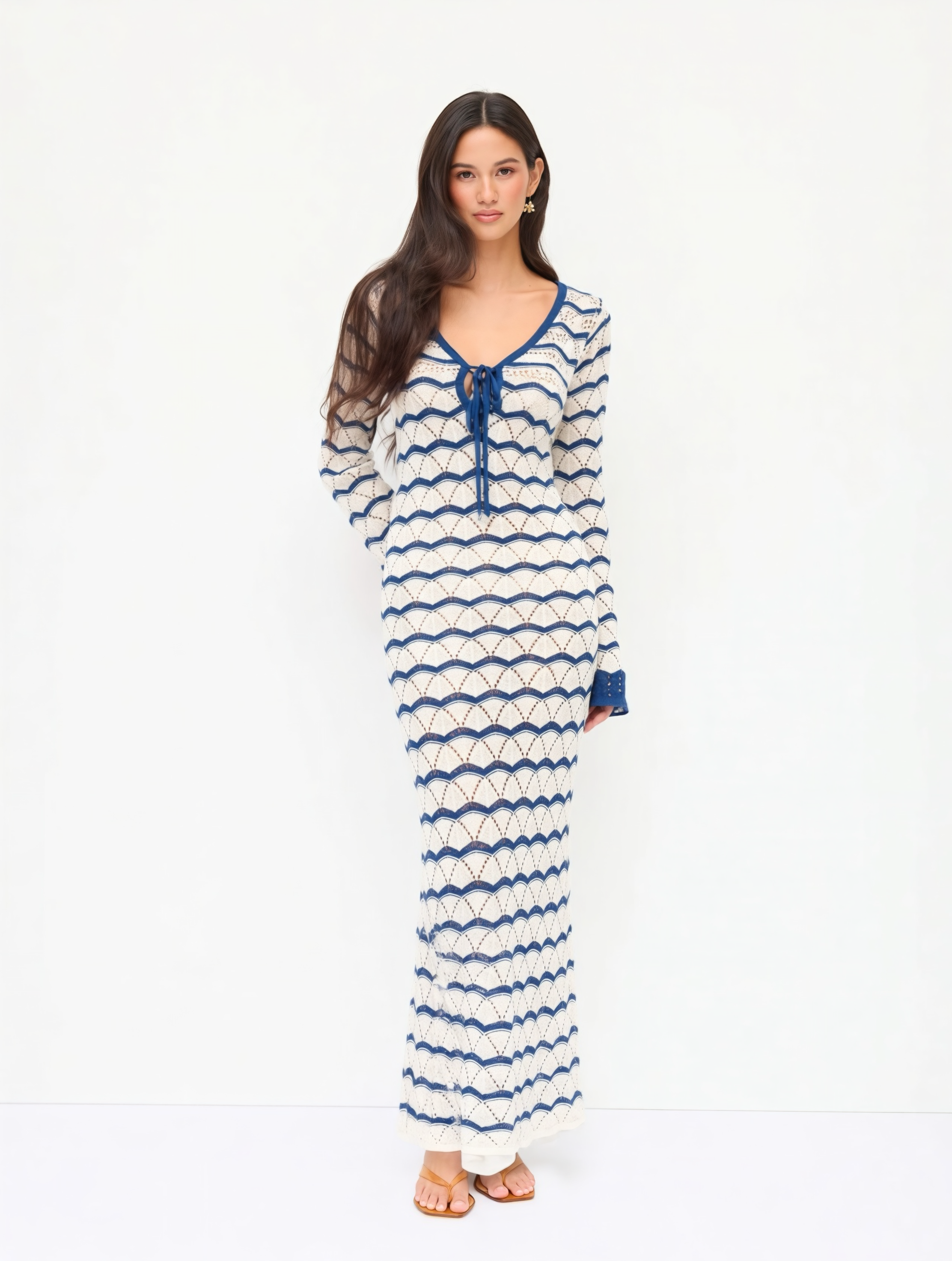 Robe de Plage Cute Tricot Crochet Effet Vagues 🌊 Col V Lacé | Cutie Corner