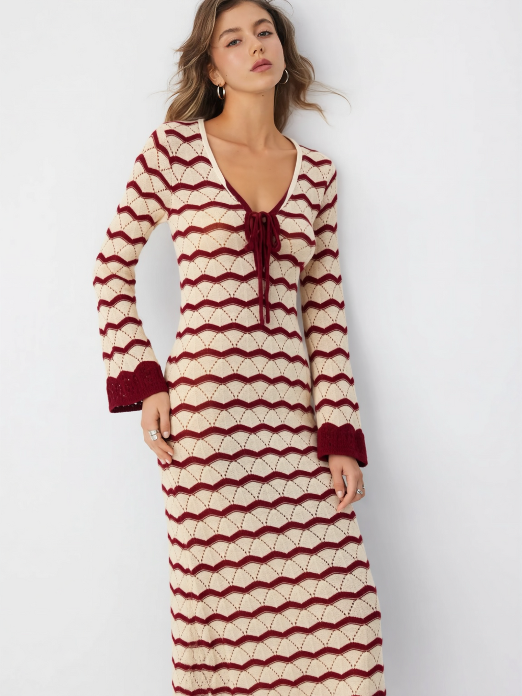 Robe de Plage Cute Tricot Crochet Effet Vagues 🌊 Col V Lacé | Cutie Corner