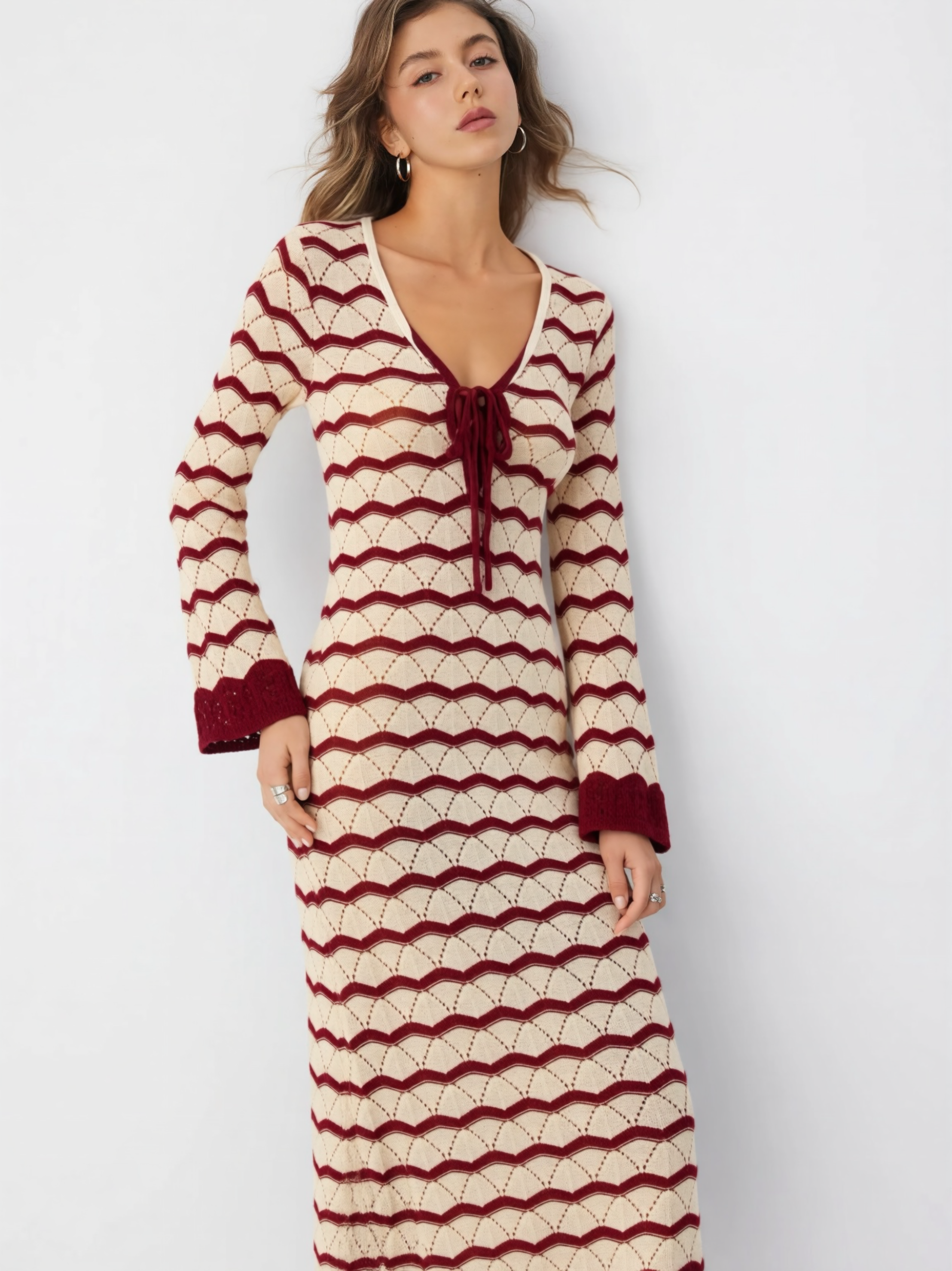 Robe de Plage Cute Tricot Crochet Effet Vagues 🌊 Col V Lacé | Cutie Corner