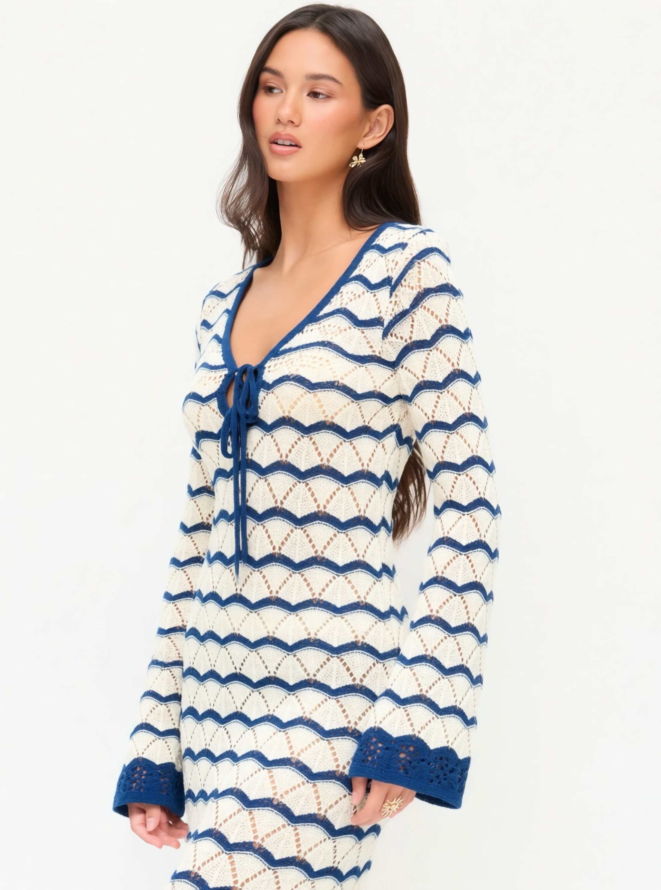 Robe de Plage Cute Tricot Crochet Effet Vagues 🌊 Col V Lacé | Cutie Corner