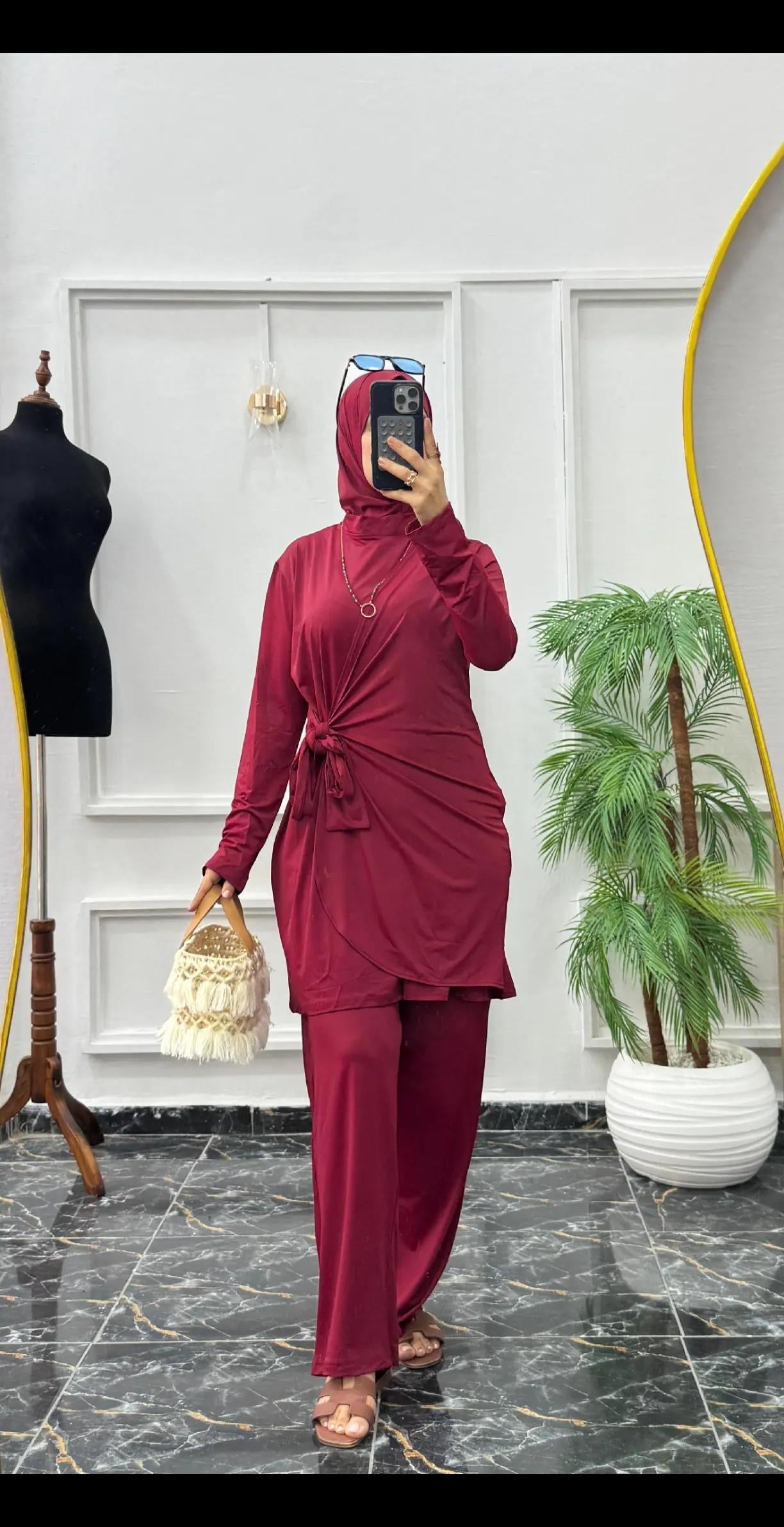 Ensemble 3 Pièces Fluide en Jersey – Tunique Drapée & Pantalon Large