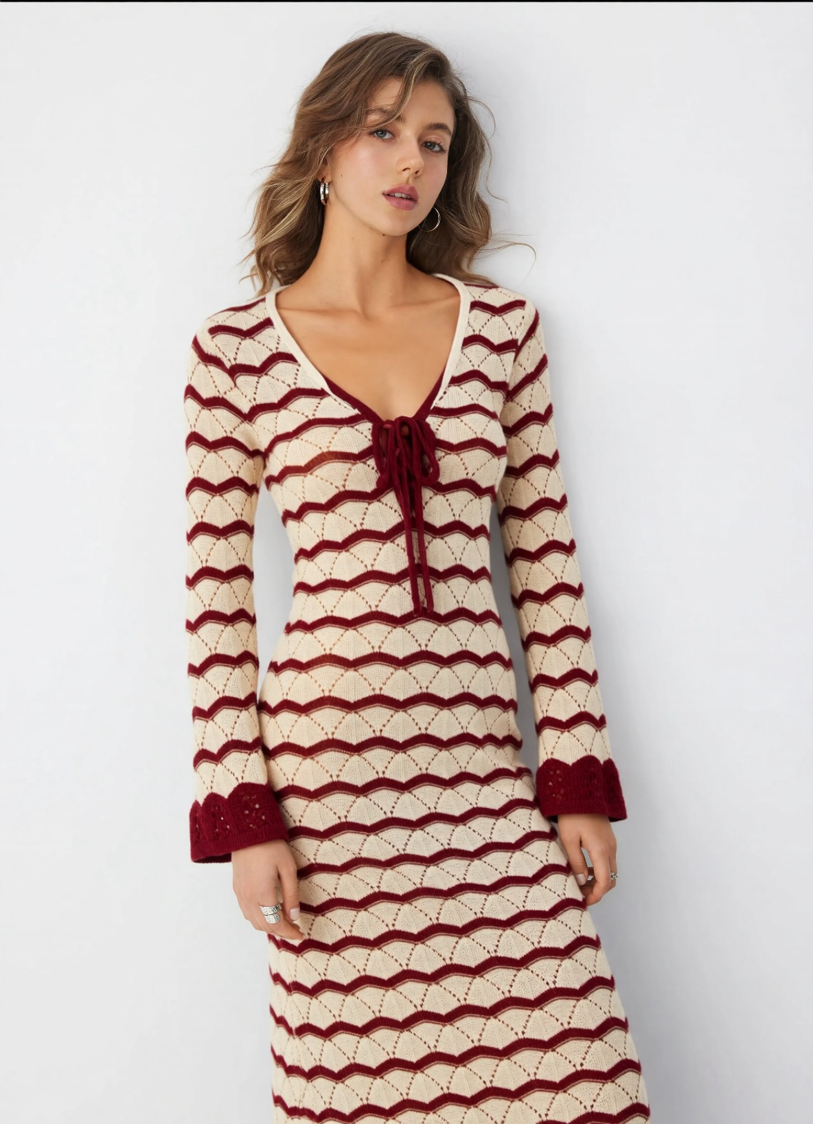 Robe de Plage Cute Tricot Crochet Effet Vagues 🌊 Col V Lacé | Cutie Corner