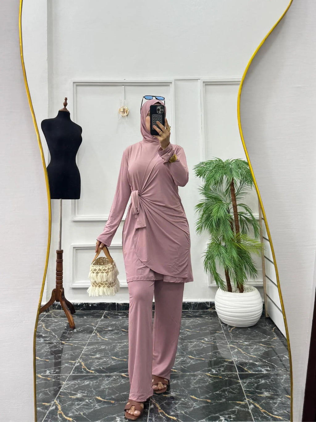 Ensemble 3 Pièces Fluide en Jersey – Tunique Drapée & Pantalon Large