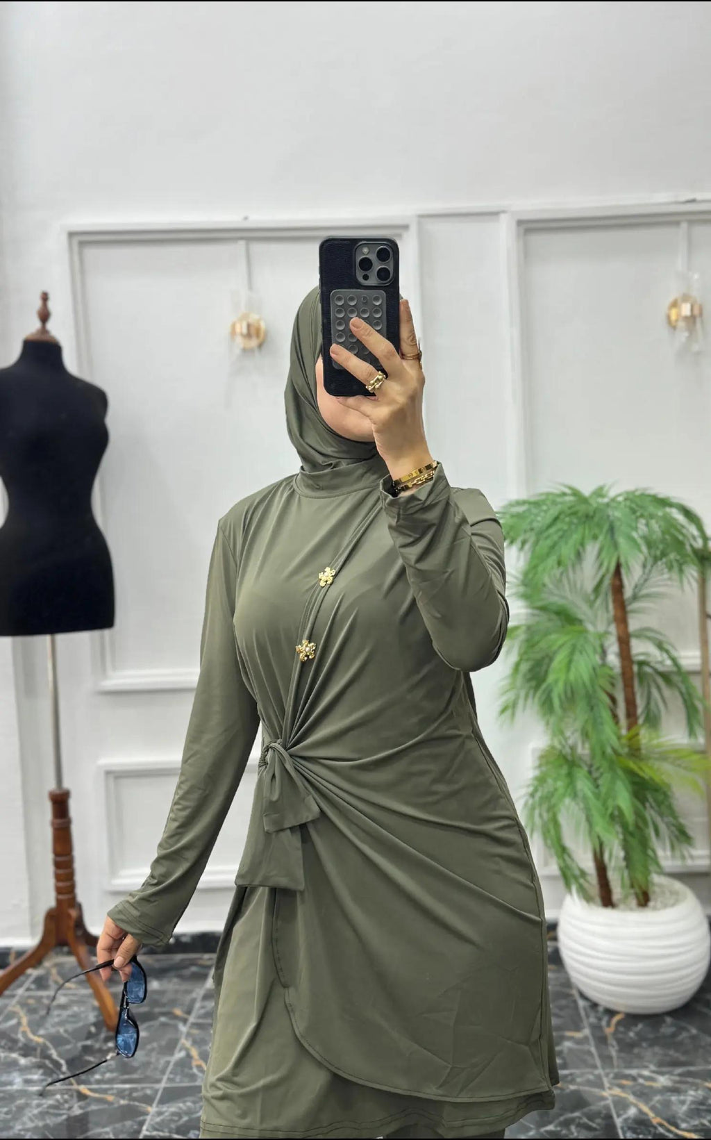 Ensemble 3 Pièces Fluide en Jersey – Tunique Drapée & Pantalon Large