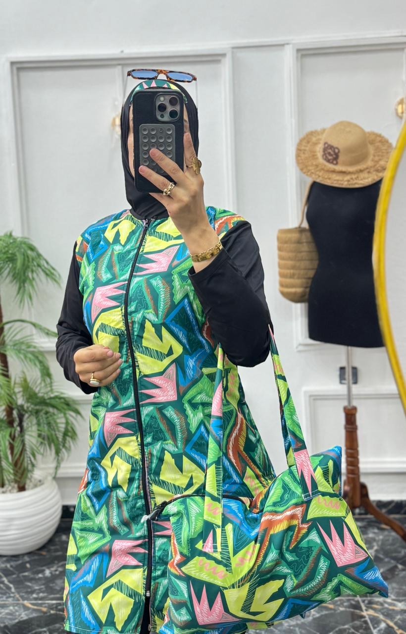 Burkini Modeste 4 Pièces Premium – Séchage Rapide & Motif Géométrique