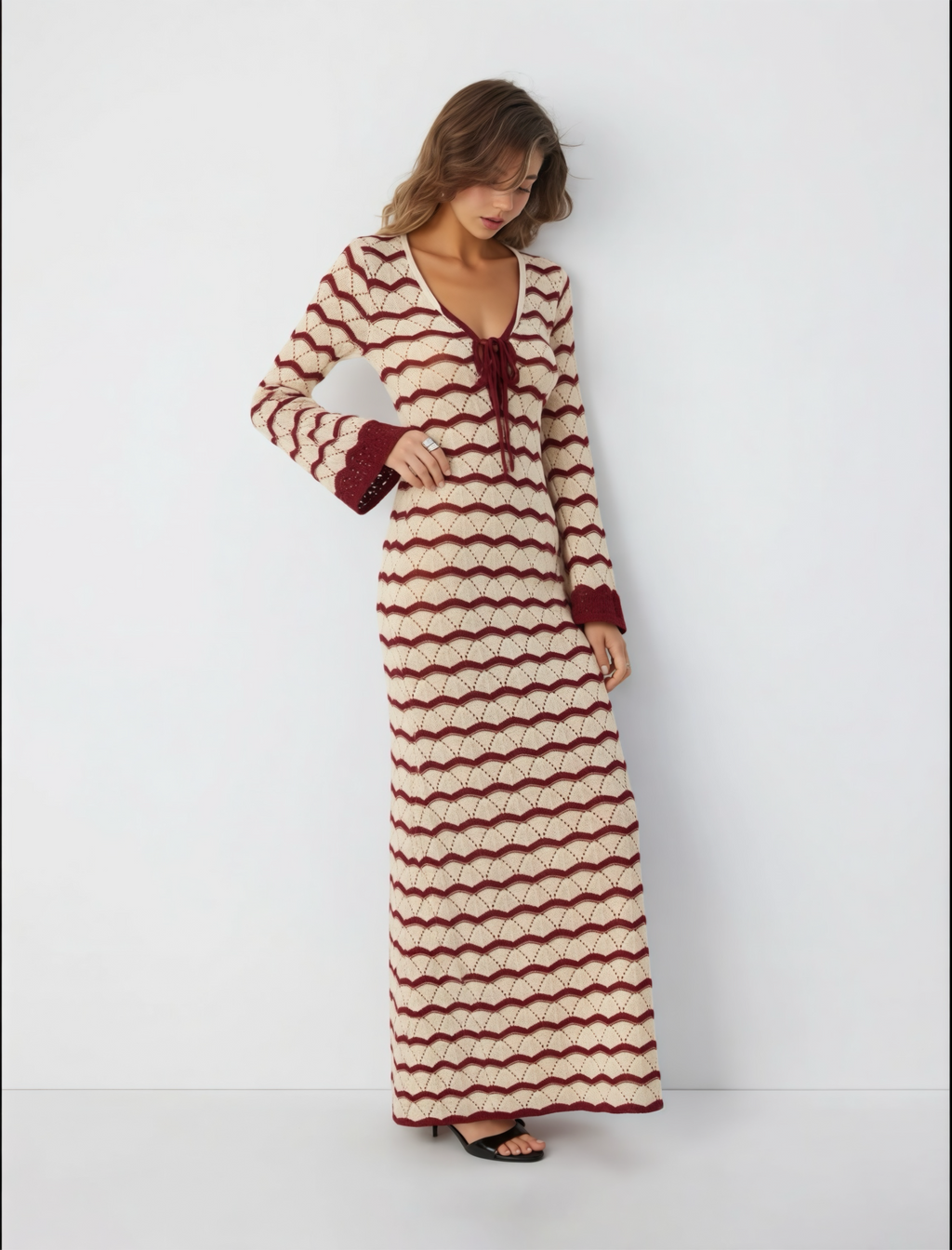 Robe de Plage Cute Tricot Crochet Effet Vagues 🌊 Col V Lacé | Cutie Corner