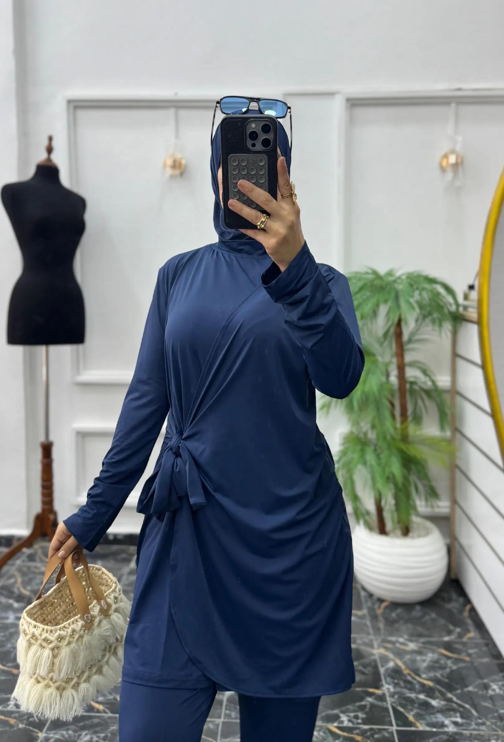 Ensemble 3 Pièces Fluide en Jersey – Tunique Drapée & Pantalon Large