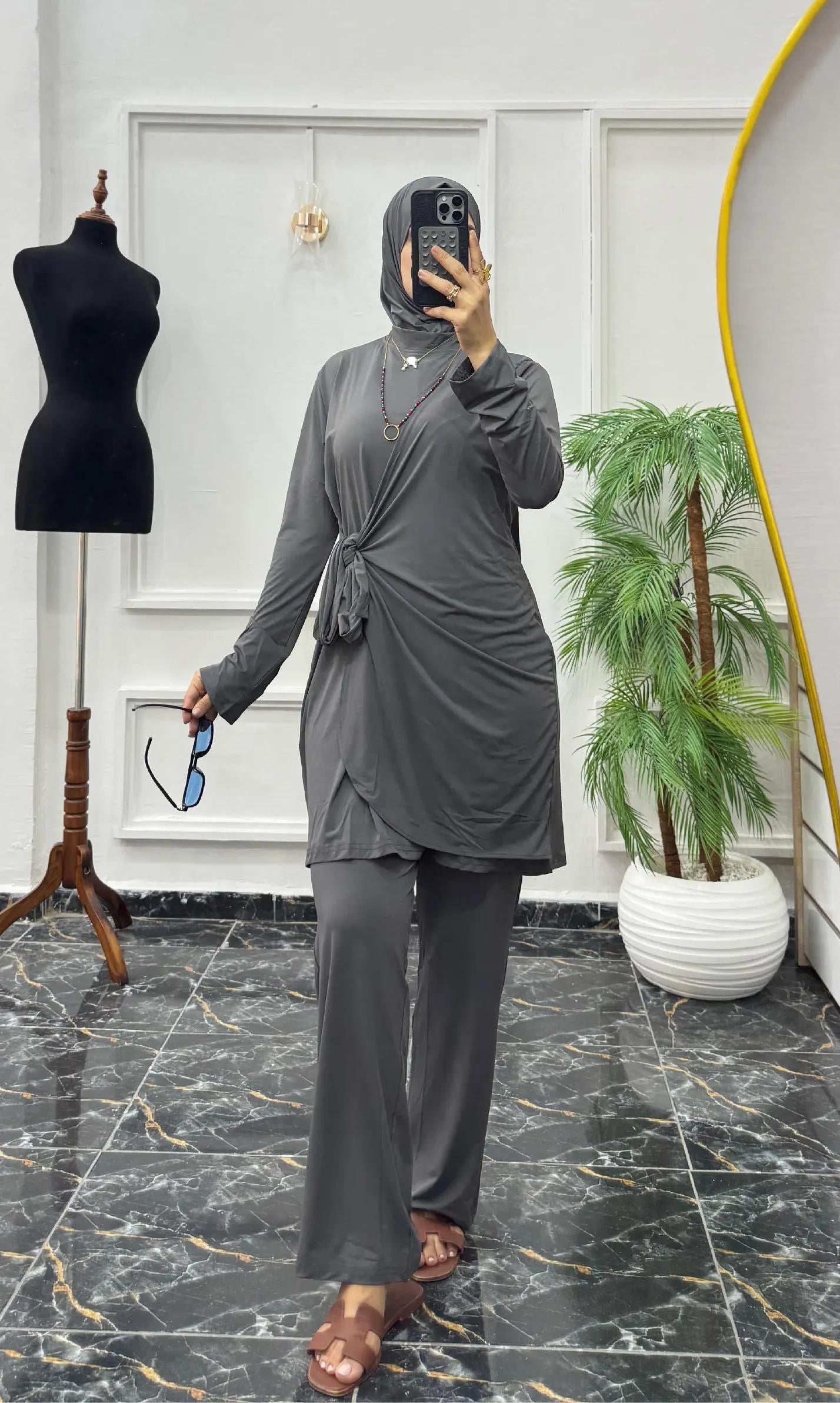Ensemble 3 Pièces Fluide en Jersey – Tunique Drapée & Pantalon Large