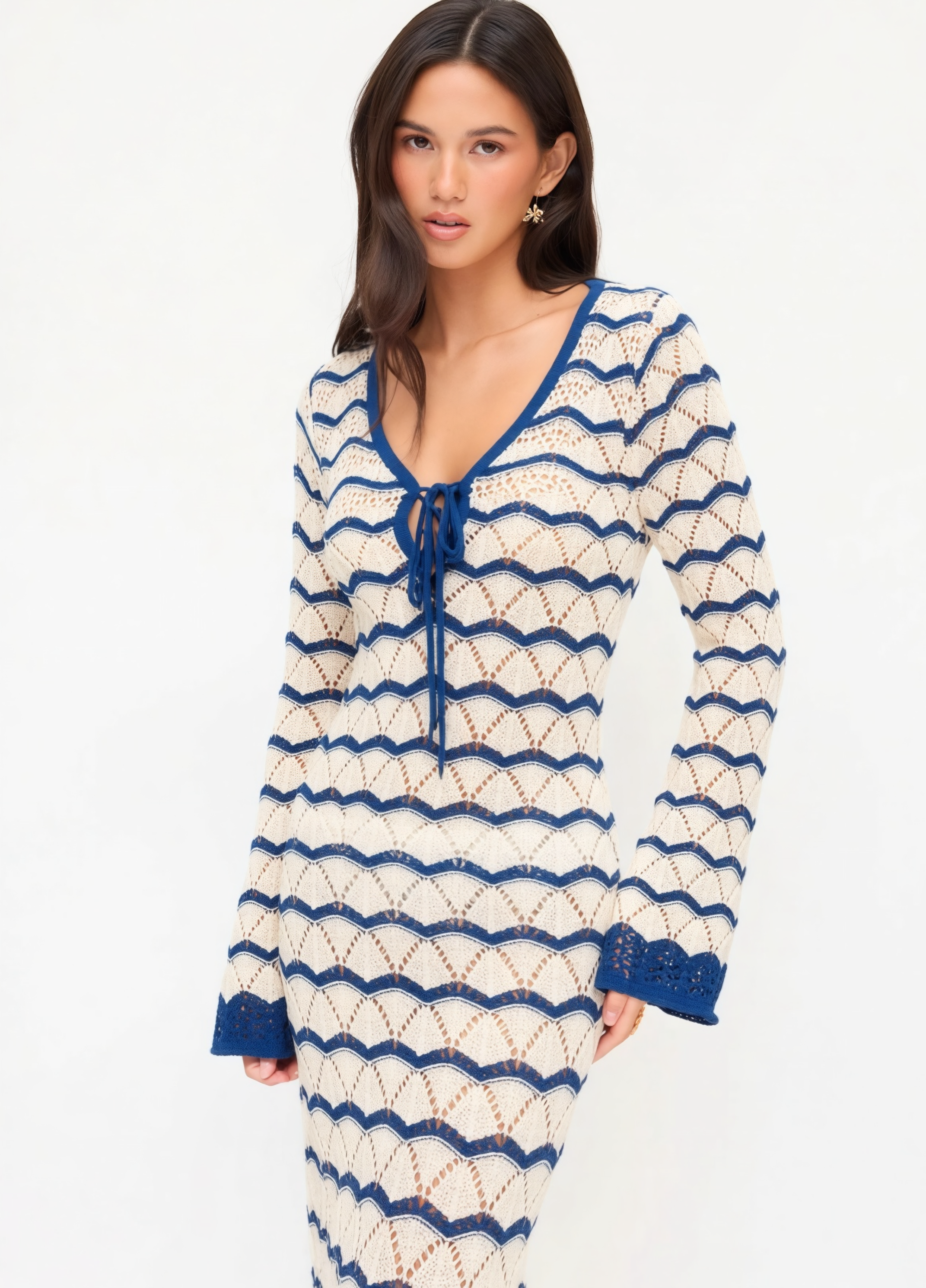 Robe de Plage Cute Tricot Crochet Effet Vagues 🌊 Col V Lacé | Cutie Corner