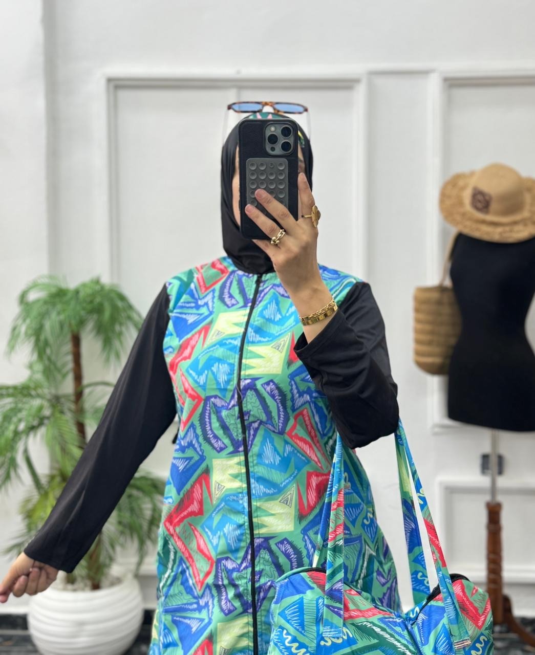 Burkini Modeste 4 Pièces Premium – Séchage Rapide & Motif Géométrique