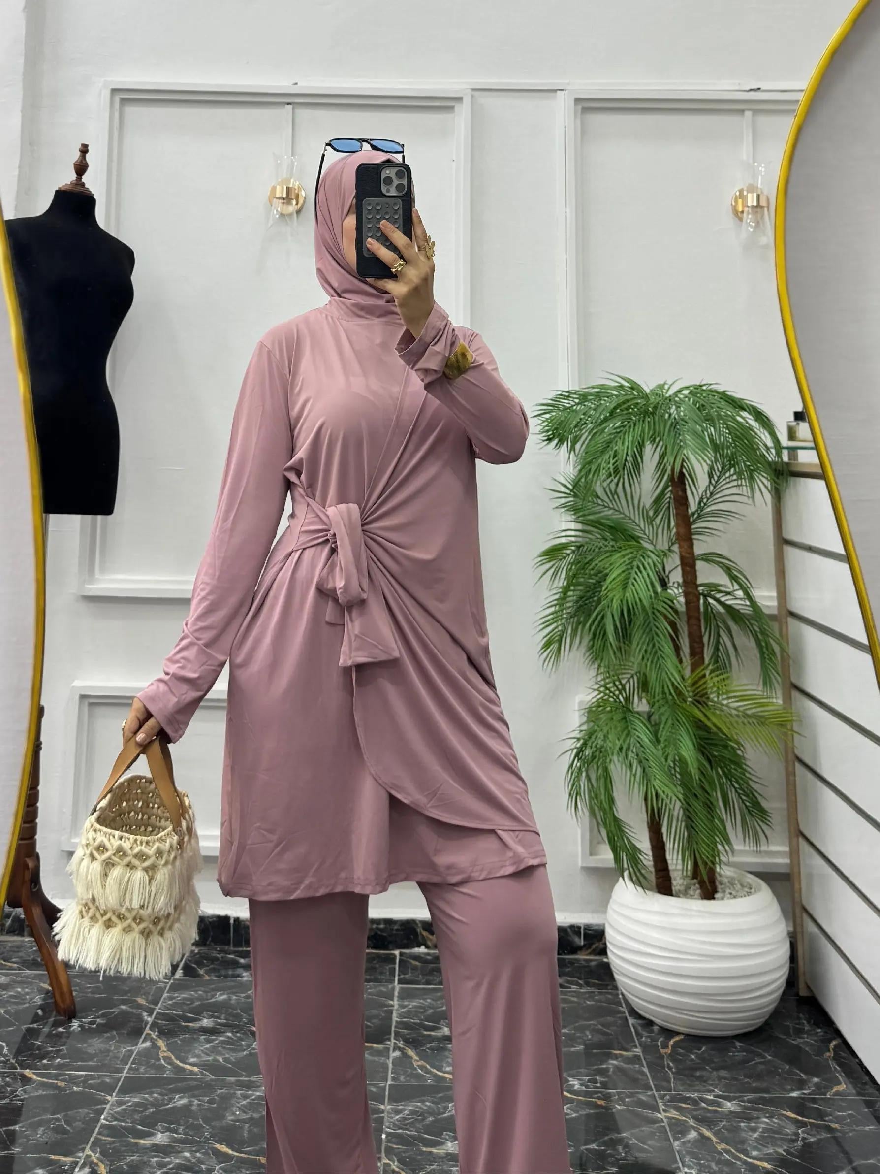 Ensemble 3 Pièces Fluide en Jersey – Tunique Drapée & Pantalon Large