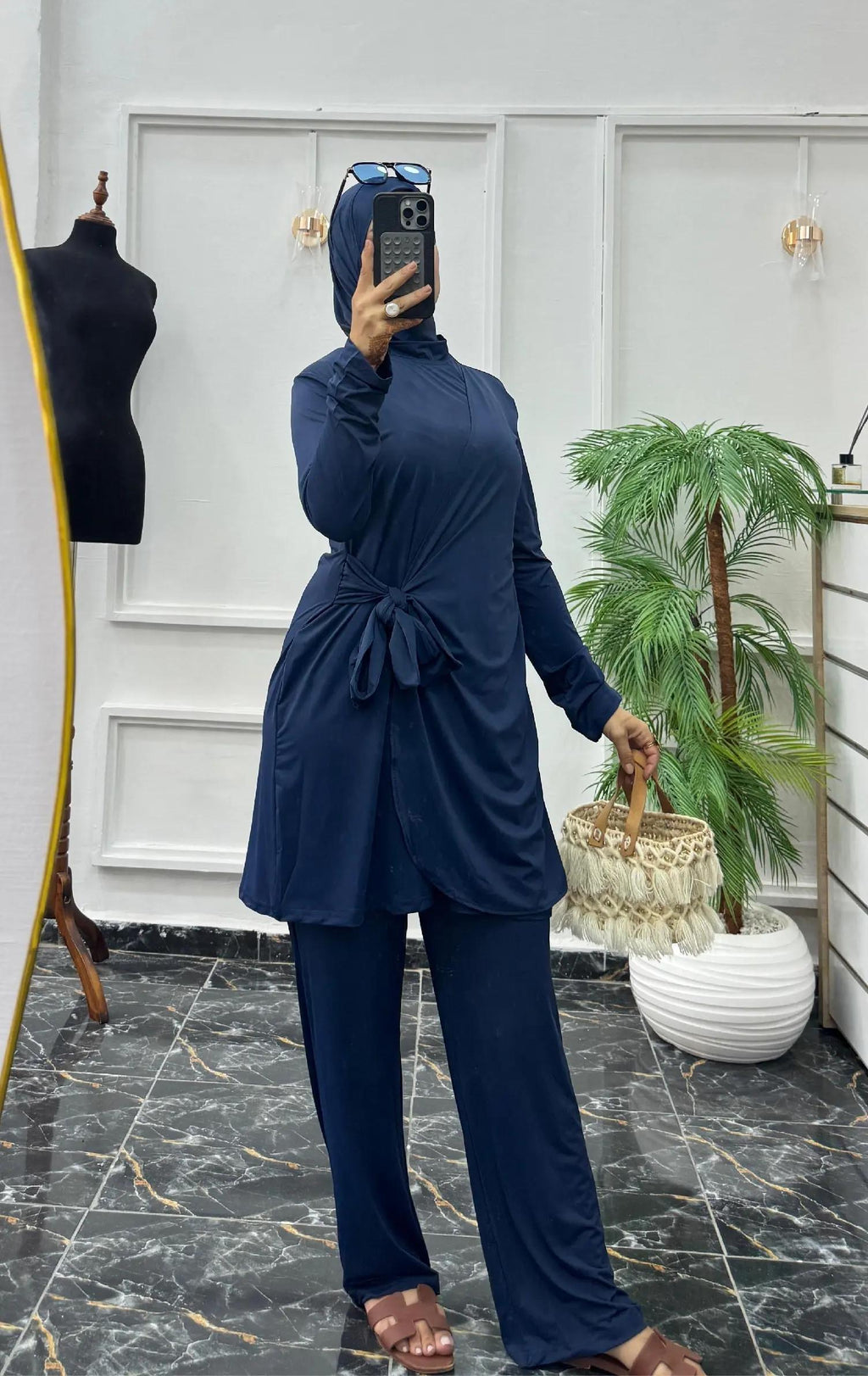 Ensemble 3 Pièces Fluide en Jersey – Tunique Drapée & Pantalon Large