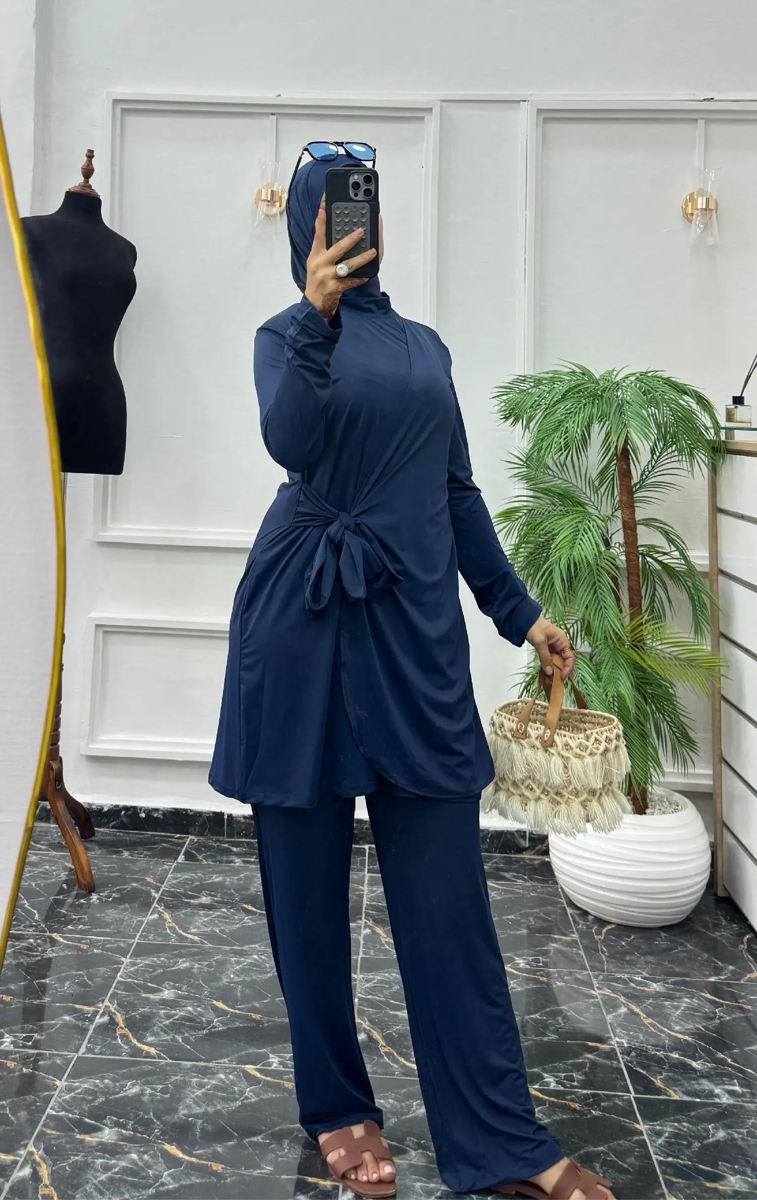 Ensemble 3 Pièces Fluide en Jersey – Tunique Drapée & Pantalon Large