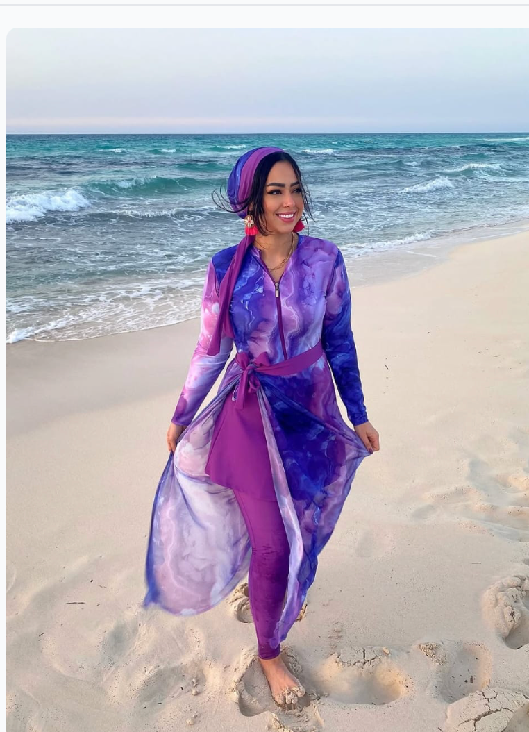 Burkini 4 Pièces Violet avec Jupon Voilé Amovible – Maillot de Bain Modeste Tendance