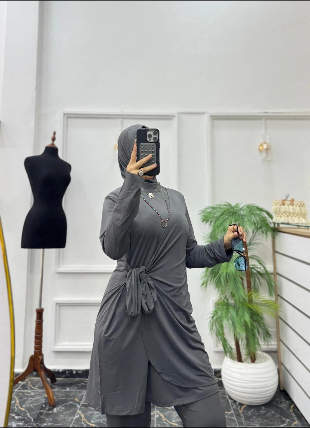 Ensemble 3 Pièces Fluide en Jersey – Tunique Drapée & Pantalon Large