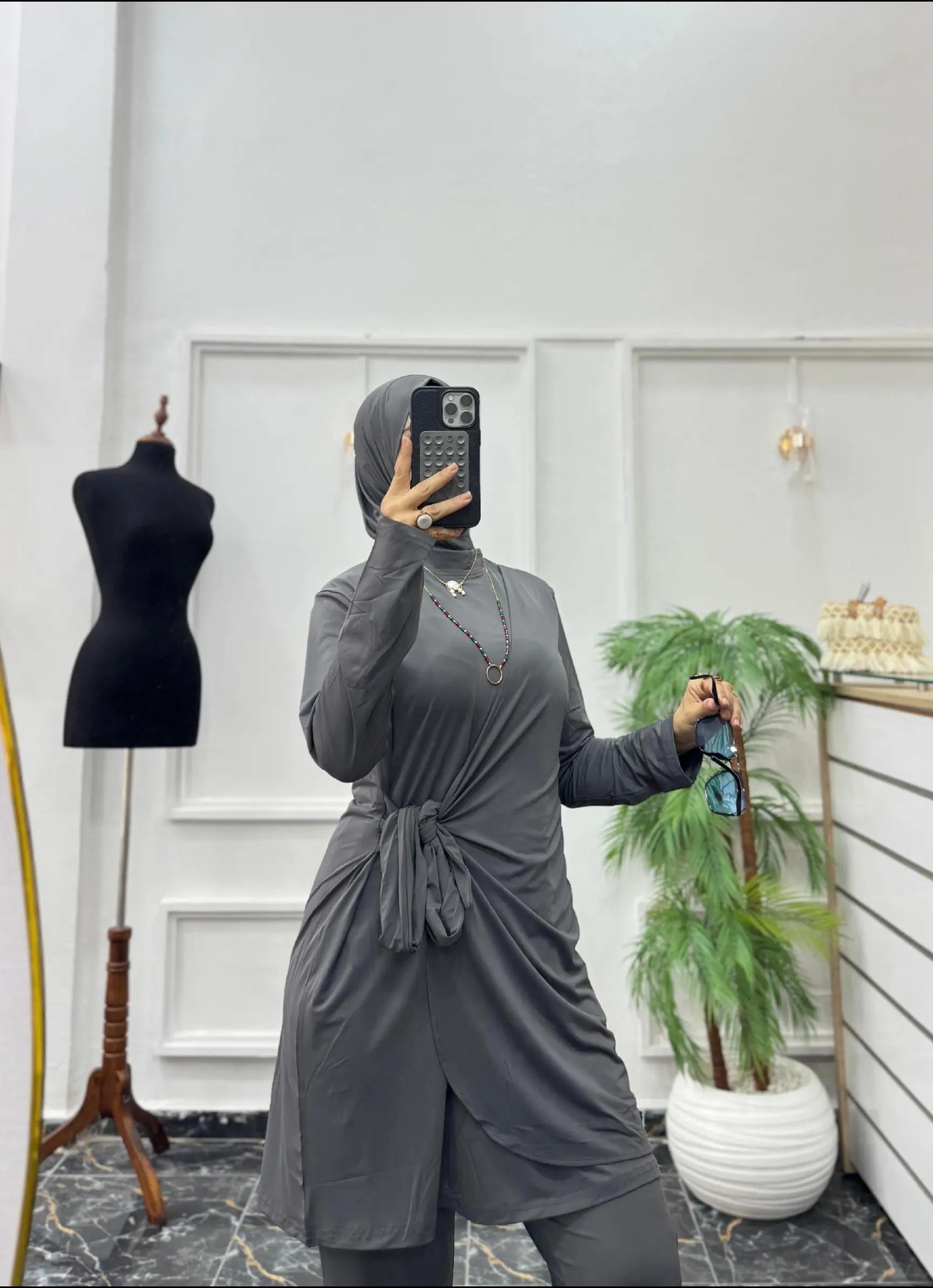Ensemble 3 Pièces Fluide en Jersey – Tunique Drapée & Pantalon Large