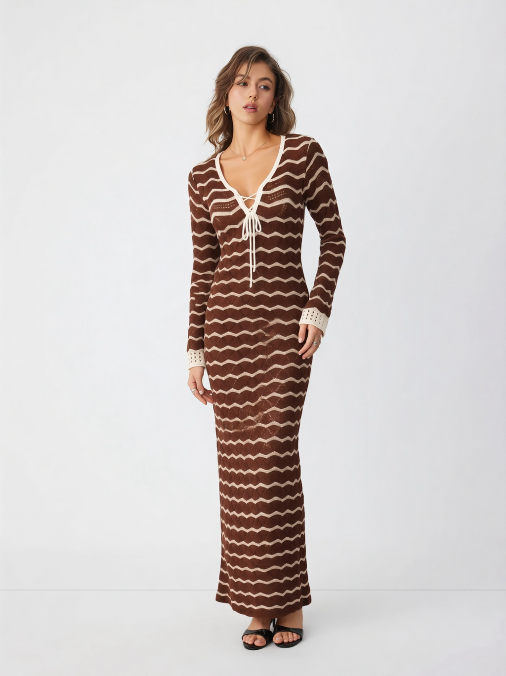 Robe de Plage Cute Tricot Crochet Effet Vagues 🌊 Col V Lacé | Cutie Corner