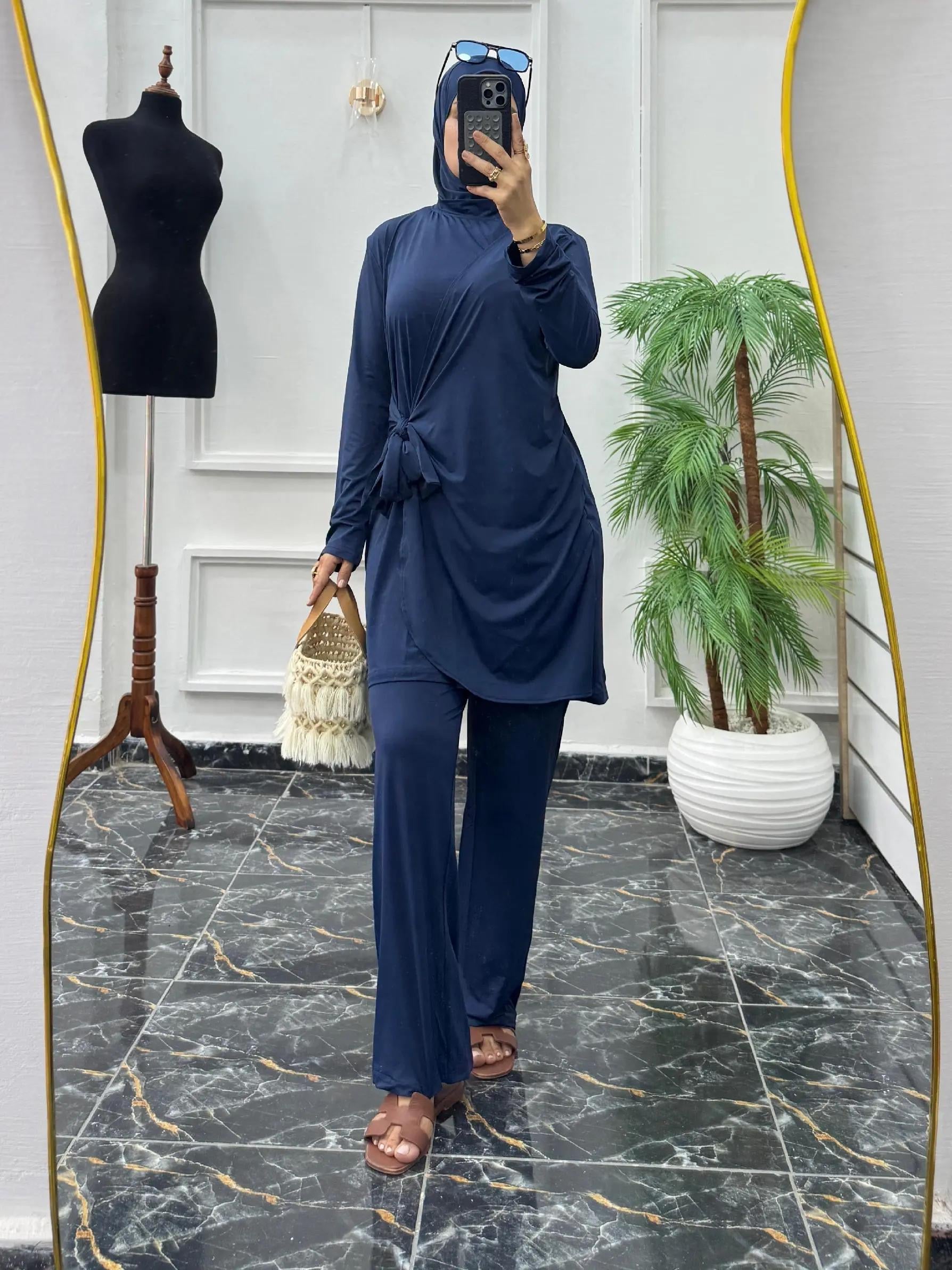 Ensemble 3 Pièces Fluide en Jersey – Tunique Drapée & Pantalon Large