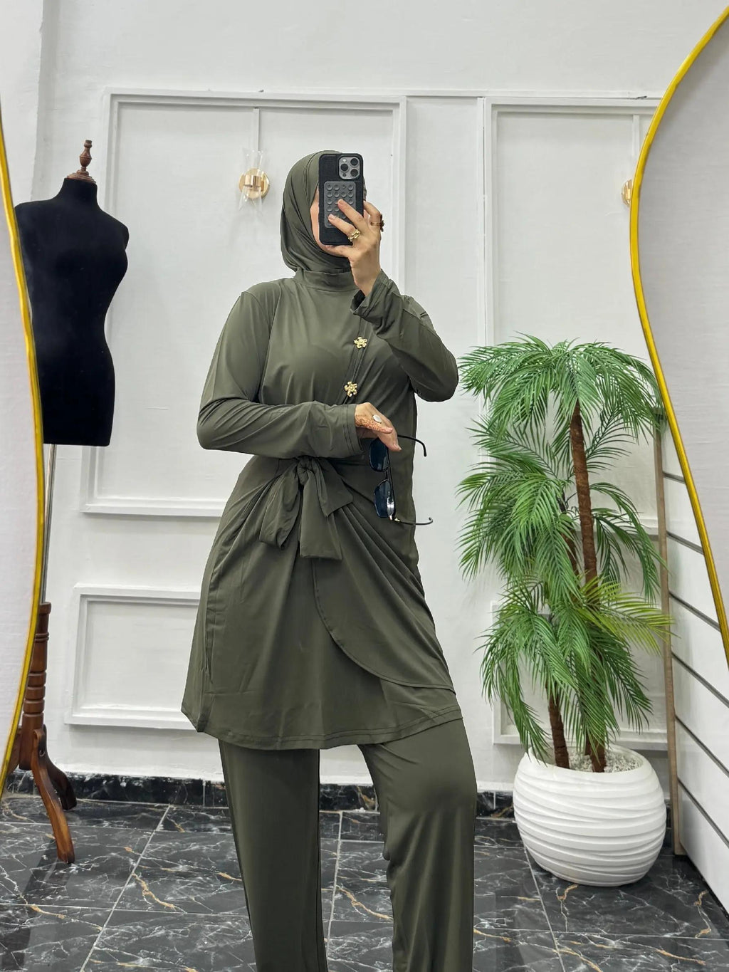 Ensemble 3 Pièces Fluide en Jersey – Tunique Drapée & Pantalon Large